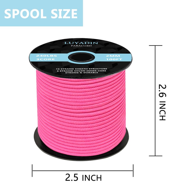 LUYADIN Paracord 240lb - Diameter 2mm Micro Utility Cord -3 Strand Parachute Spool Cord - 100ft 200ft,Paracord for Camping,Hiking,Fishing,Outdoor and DIY - Image 2